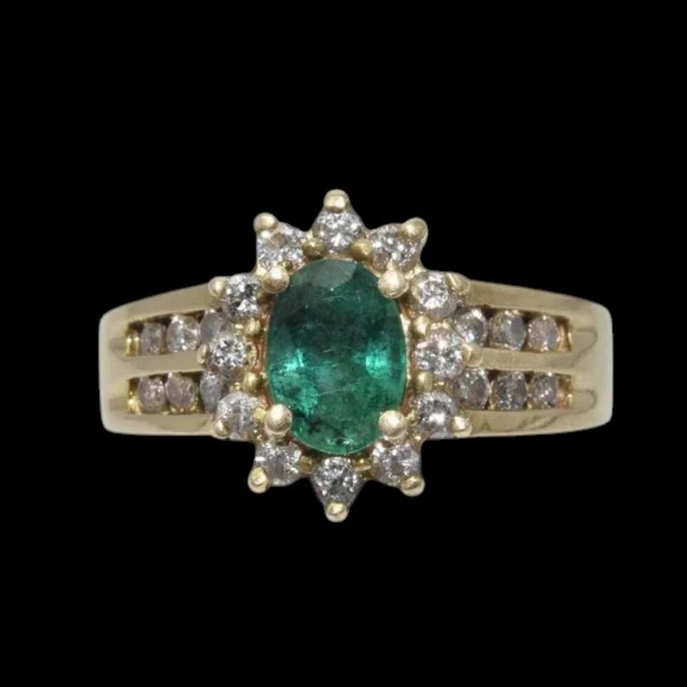 Retro Vintage 14K Emerald & Diamond Cocktail Ring May Birthstone